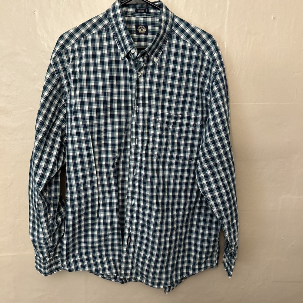 Dockers Large Mens Navy Blue Plaid Button Down Dress Shirt